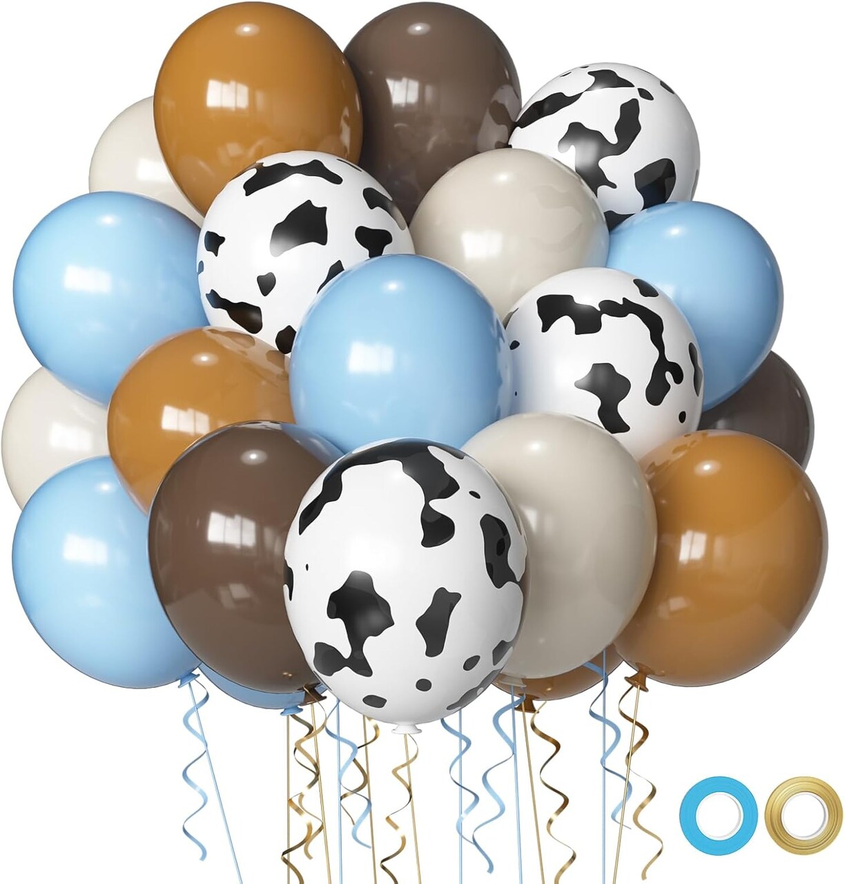 Cow Print Balloons Set, 12Inch 60pcs Blue Brown Cow Balloons Cow Print Balloons Cow and Brown Blue Balloons(Blue Brown)